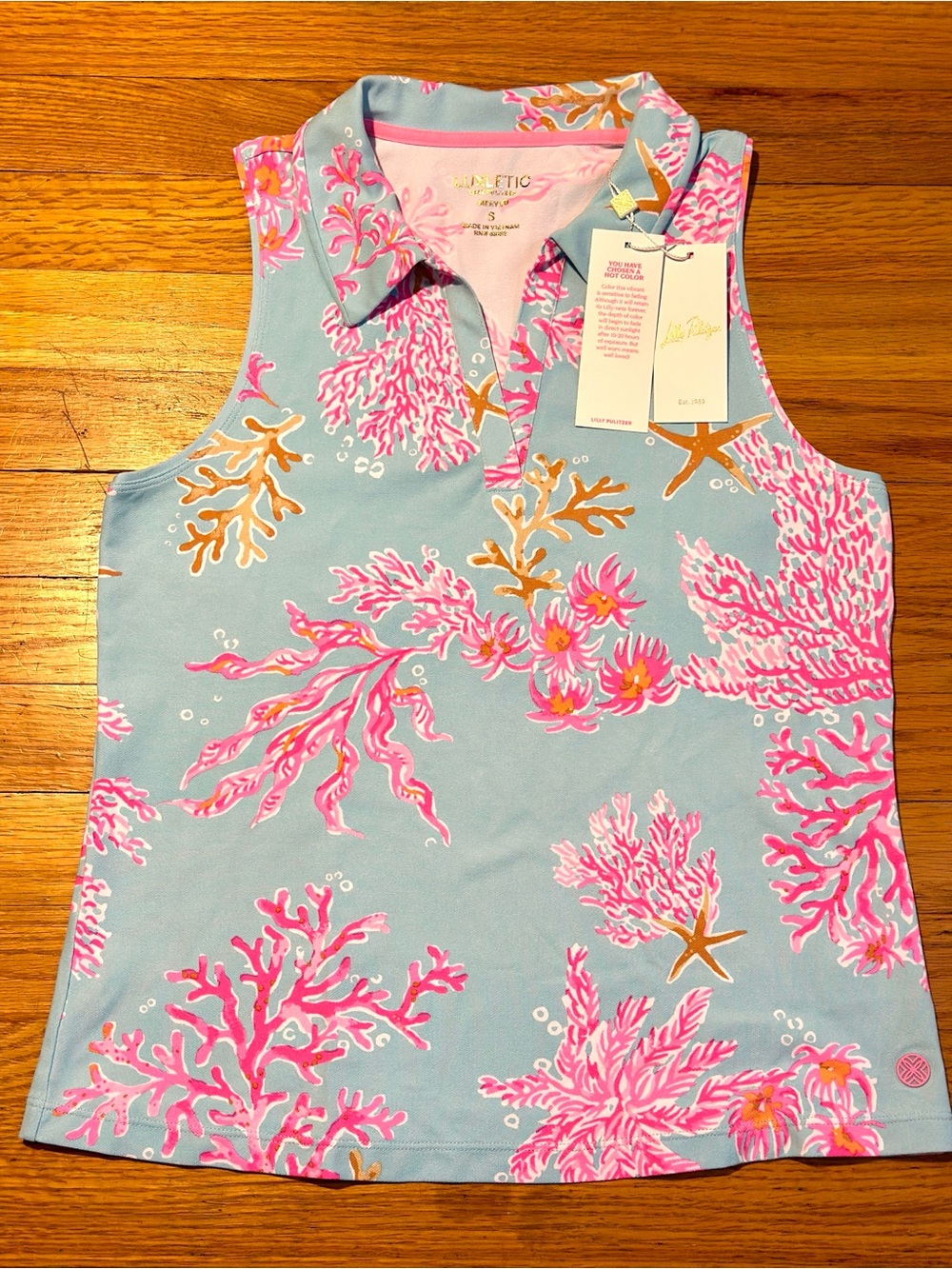 Lilly Pulitzer NEW! Small Alister Luxletic Polo Tank in Multi Royal Coral UPF50 - Picture 2 of 6